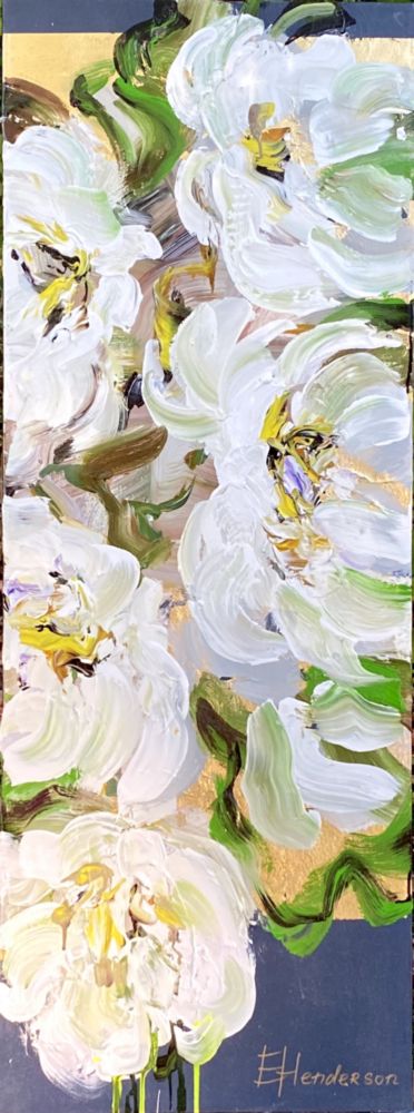 white flowers, blue background